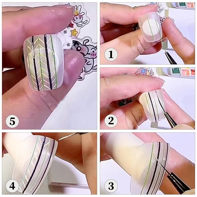 SILPECWEE 5pcs Nail Liner Brush (6,9,12,15,18mm) Thin Nail Art Brush Finger Nail Paint Brush Nail Detail Brush Nail Design Brushes Nail Pen Acrylic Manicure Brush Tools
