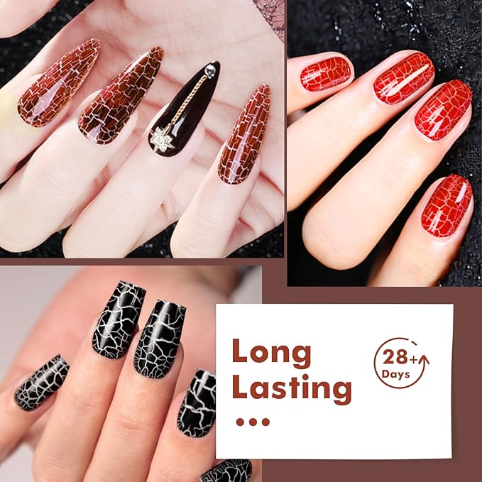 MTSSII 12pc Crackle Gel Nail Polish Set - 8 Colors, Amazing Crackle Effect, Long-lasting, UV LED Lamp Needed