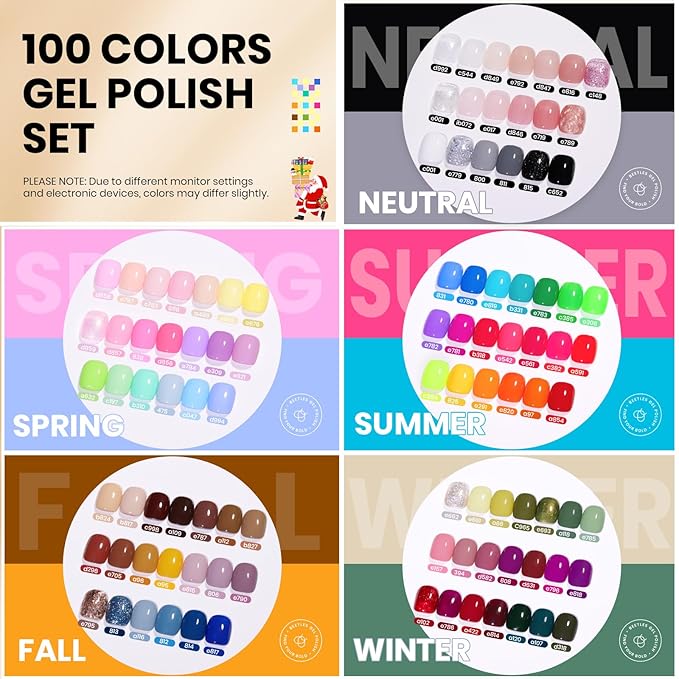 Beetles 110 PCS Gel Nail Polish Set, 100 Colors Infinite Inspiration All Season Red Brown Green Blac with Blooming, Clear Uv Led Blossom for Spreading Effect Marblee