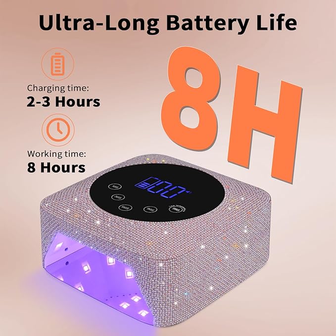 Cordless UV LED Nail Lamp,72W Rechargeable UV Light for Gel Nails with 5 Timer Setting Quick Dry Curing Lamp with Display Auto Sensor for Salon & Home(Pearl Pink Diamond)