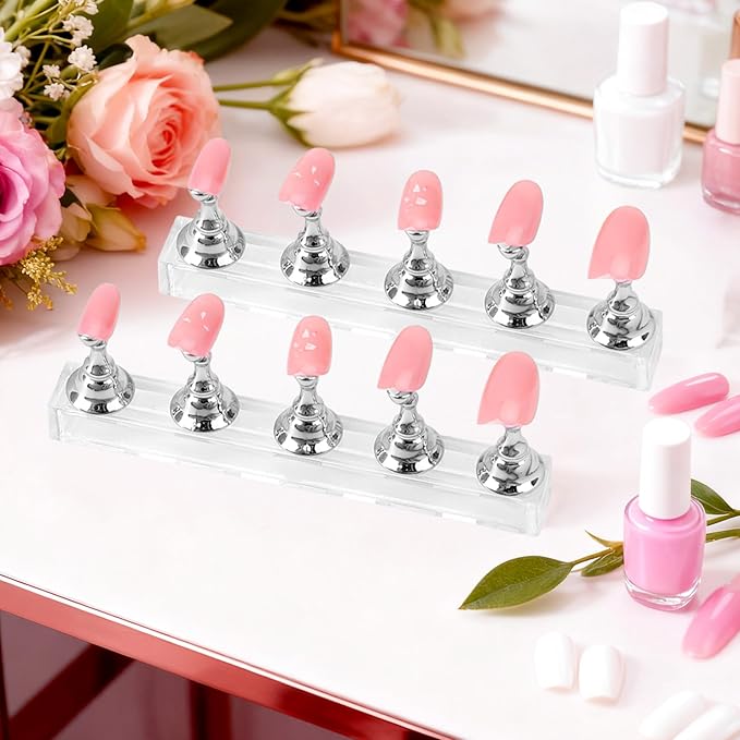 Nail Stand Nail Holder for Painting Nails 2 Sets Press on Nails Stand Display with 96 Pcs Reusable Adhesive Putty Clay Magnetic Acrylic Nailss Art Tools Accessories for Home DIY Salon Supplies Silver