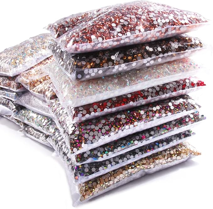 SS3-SS20 Crystal Glass Rhinestone Round Shape Flatbase Strass for DIY Nail Art Decorations Craft Making 14400PCS/Bag (SS12：3.0-3.2mm, Light Green)