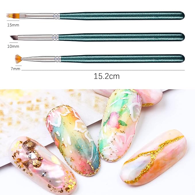 KAAGEE 3pcs Ombre Nail Brush Nail Paint Pen for Lace Line Gradient Color Ombre Brush for Gel Nails Manicure Pen Nail Art Brushes Nail Design Brushes Acrylic Nail Polish Tools
