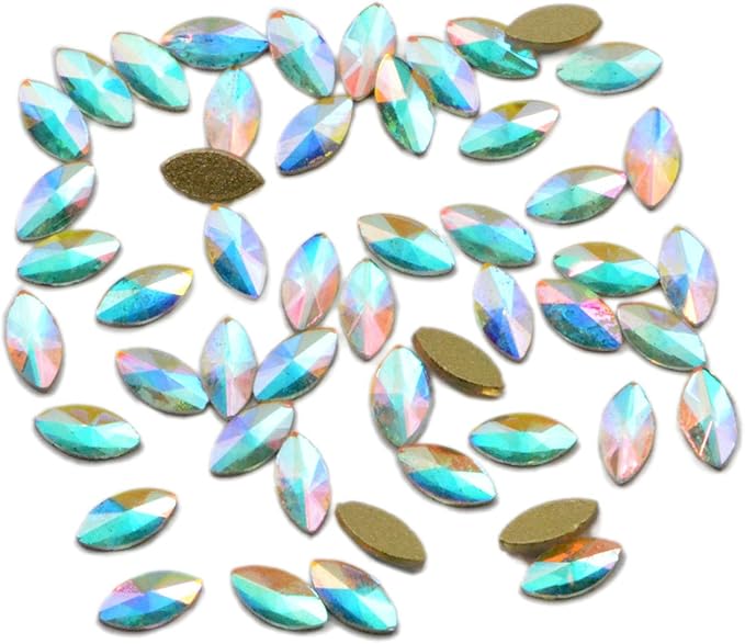 AD Beads Top Czech AB Crystal Flatback Rhinestone Nail Art Decoration Multi Shape (S05 Navette 3x6mm, 50 Pcs)