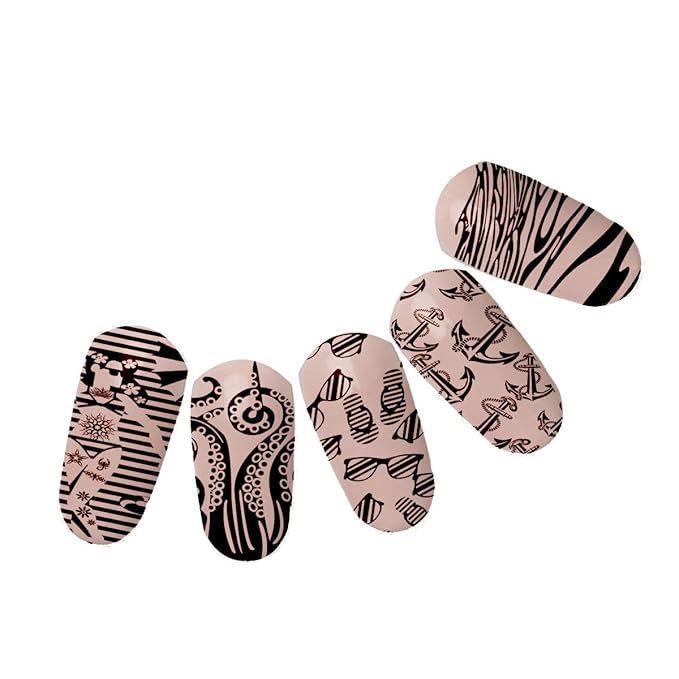 Mezerdoo 10Pcs Animal Plants Fruits Nail Stamping Plates Flower Pretty Girl Multi Styles Nail Art Stamping Image Plate Cute Dogs Hippocampus Design Nail Stamp Template
