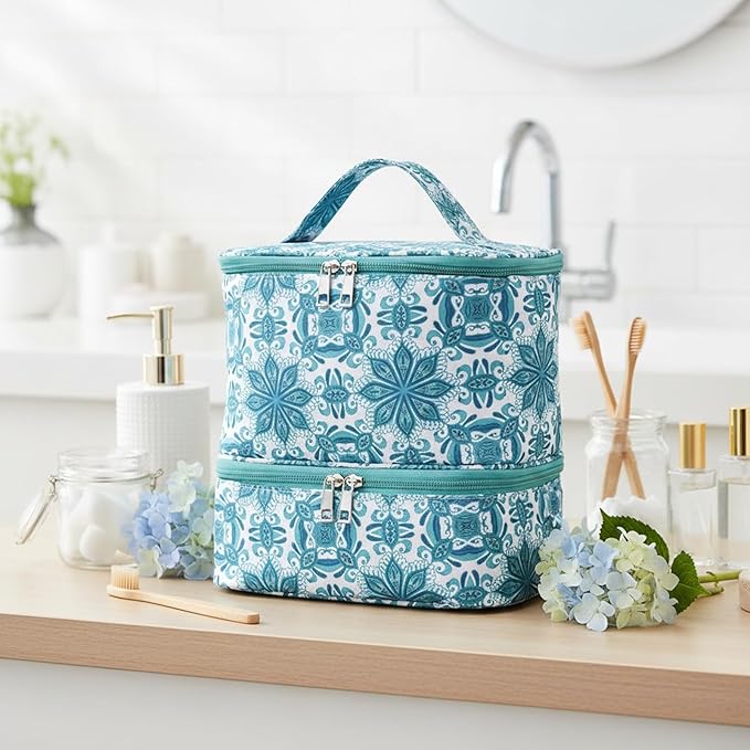 hibear Nail Supplies Organizer Nail Polish Storage Holds 30 BottlesNail Polish Storage Holds 30 Bottles Nail Kit Case Makeup Bag Vanity Case for Women (BLUE FLORAL C)