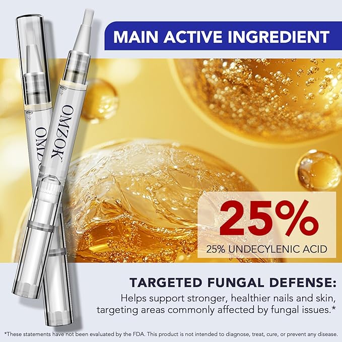 Toenail Fungus Pen - Toenail Fungus Treatment Extra Strength for Damaged, Discolored Nail - 25% Undecylenic Acid with Tea Tree, Jojoba, Clove Bud Oils & Aloe - Fungal Nail Repair Pen 5 Pack