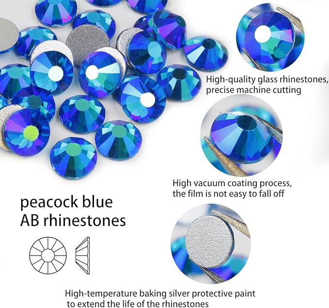 Genie Crystal 1440 Pcs Peacock Blue AB Rhinestones Flatback SS 20, 5 mm 10 Gross Pack Blue Zircon Aurora Borealis Glass Glue on Rhinestone for Tumbler, Cup, Shoes, Dreass,DIY Crafts, Bling Decoration