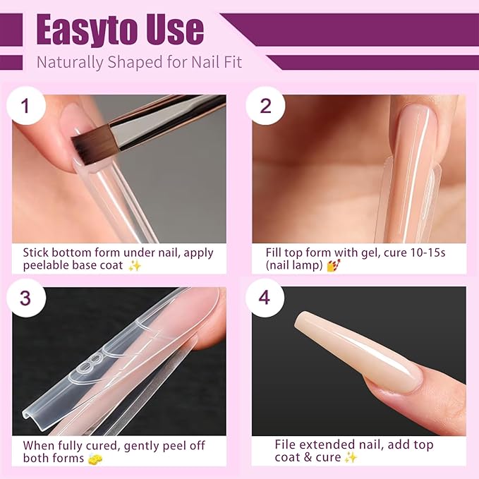 280 Pcs Original Sandwich Nails Dual Form with Guide Lines Long Ballerina Nail Mold for Builder Gel Nail Extensions Art Design Salon DIY at Home