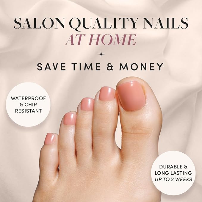 Glamnetic Press On Toenails - Sheer Peach | Natural Peach Semi-Transparent Fake Toe Nails with a Glossy Finish | 16 Sizes - 32 Toe Nail Kit with Glue