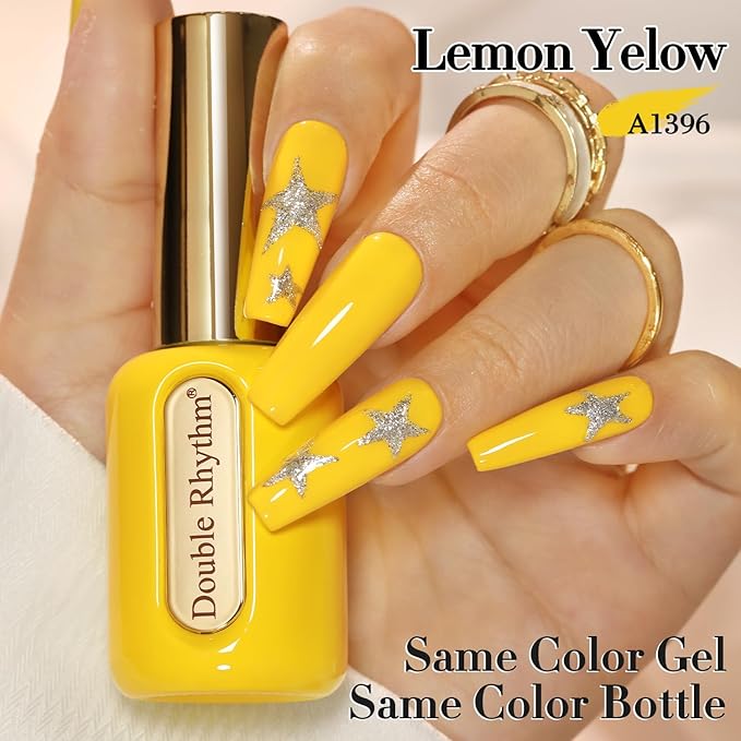 Double Rhythm 0.50 OZ Gel Polish Hema Free Same Color Same Bottle Golden Round Translucent Neutral Natural Milky 15 ML Jelly UV Polish Art DIY at Home (Pastel Yellow-C1396)