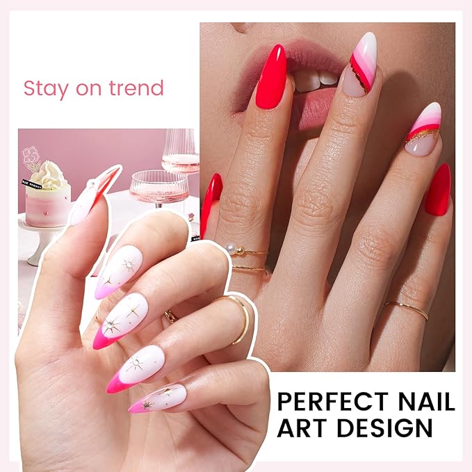 TPO and HEMA Free Gel Nail Polish Kit with U V Light - Nude Pink Red at Home Gel Manicure Kit with Base & Top Coat Chrome Nail Powder - 4 Colors Mini Salon Nail Art Starter Gift for Women Girl