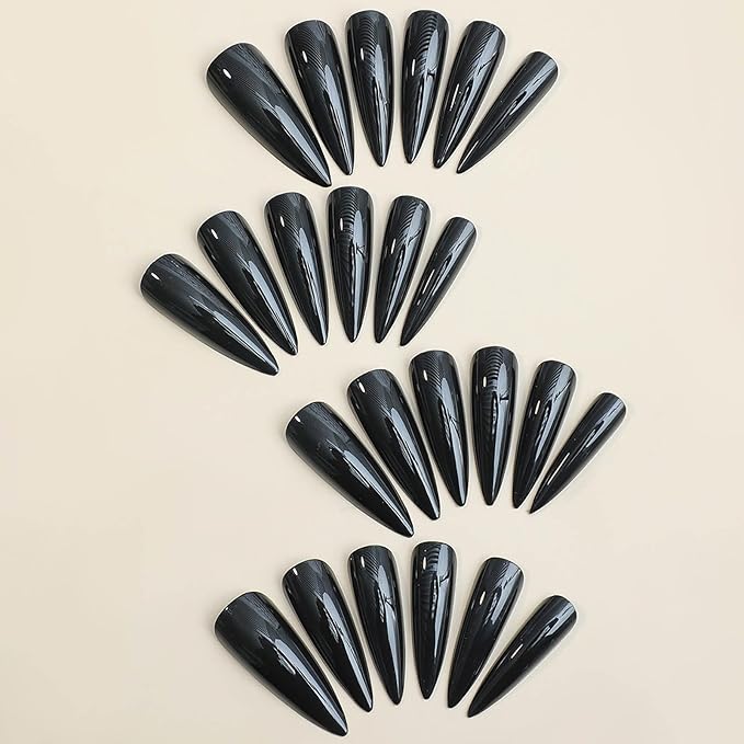 RTKHFZE Black Press on Nails Stiletto Shape Glossy Fake Press on False Nails Acrylic Nails Artificial Nails 24pcs Gift for Women and Girl
