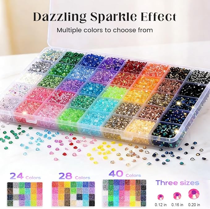 Colorful DIY Resin Rhinestone Kit for Bedazzling, Resin Jelly Rhinestones for Bedazzling, Multicolor 3mm Flatback Gems,Rhinestones Gems Bedazzling Bedazzed Kit for Nail Art (32000PCS)