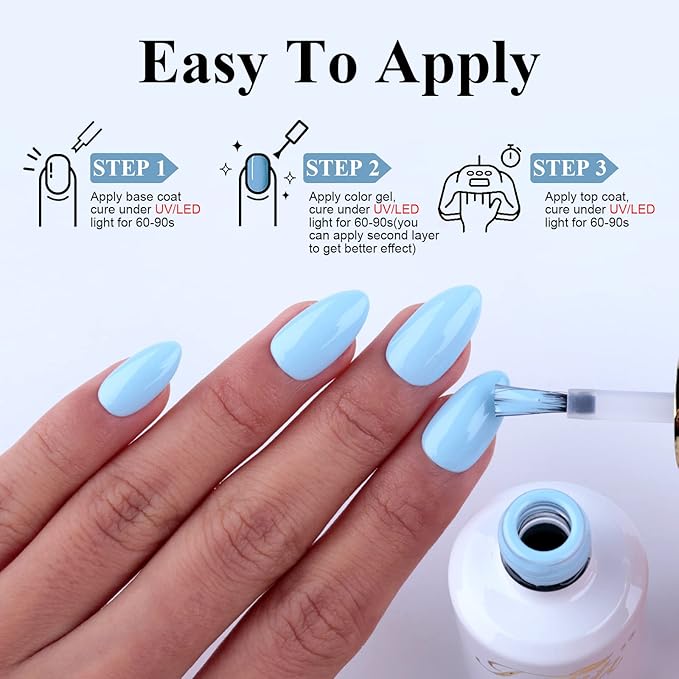 Imtiti Pastel Gel Nail Polish, 1 Pcs 0.5 Fl Oz Pastel Blue Gel Polish Soak Off LED U V Nail Gel Polish Spring Summer Easter Gel Nail Polish DIY Nail Art Starter Manicure Salon Gel Nail Kit