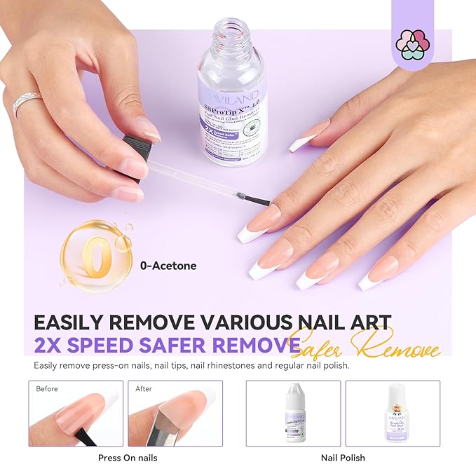 SAVILAND Nail Glue Remover Kit: Press On Nail Remover Nail Prep Kit with Cuticle Tools Easy Removal of Nails Glue and Acrylic Nails Tips 30 ml Debonder Serum and Cuticle Oil Pen Salon Home