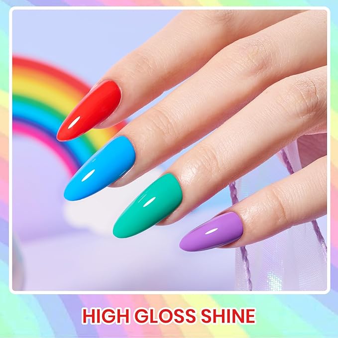 Beetles Rainbow Gel Polish Set - 6 Colors Red Yellow Blue Orange Green Purple Polish Rainbow Flag Gel Nail Polish Kit Spring Soak Off UV Nail Art Design Salon DIY Manicure Gifts for Women Girls
