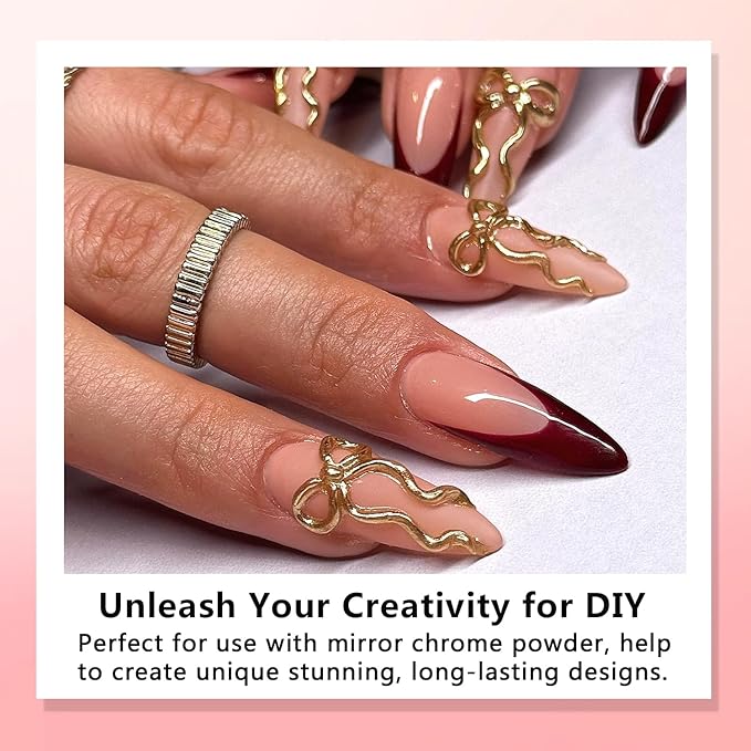 3D Gel Nail Art & Chrome Nail Powder Kit, 15g Clear Sculpting Gel No Wipe Molding Gels Glue with Gold Silver Metallic Mirror Effect Chrome Powder Manicure DIY Salon Home Use