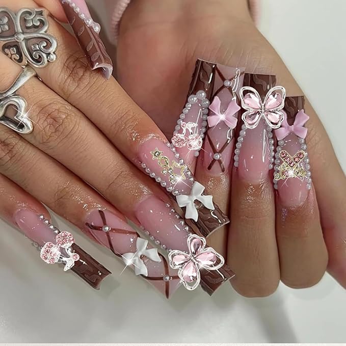 24PCS Pink Nail Charms Y2k Alloy Nail Art Rhinestone Charms 3D Heart Star Sailor Moon Nail Charms with Rhinestones Bear Cherry Nail Gems Shiny Jewelry Nail Decorations Supplies B
