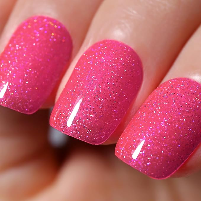 Glitter Gel Polish,Hot Pink Iridescent Glitter Gel Nail Polish Sparkle Shimmer Gel Glitter Nail Polish Summer Rainbow Soak off LED UV Gel Nail Polish for Art DIY Manicure 0.5 Fl Oz