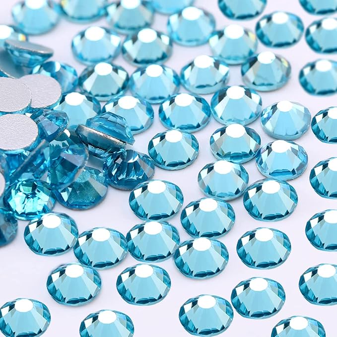 Novani Rhinestones 1440pcs SS10 Glass Rhinestones Crystal Flatback Gemstones for Crafts Nails Makeup Bags and Shoes Decoration（SS10, Aquamarine）