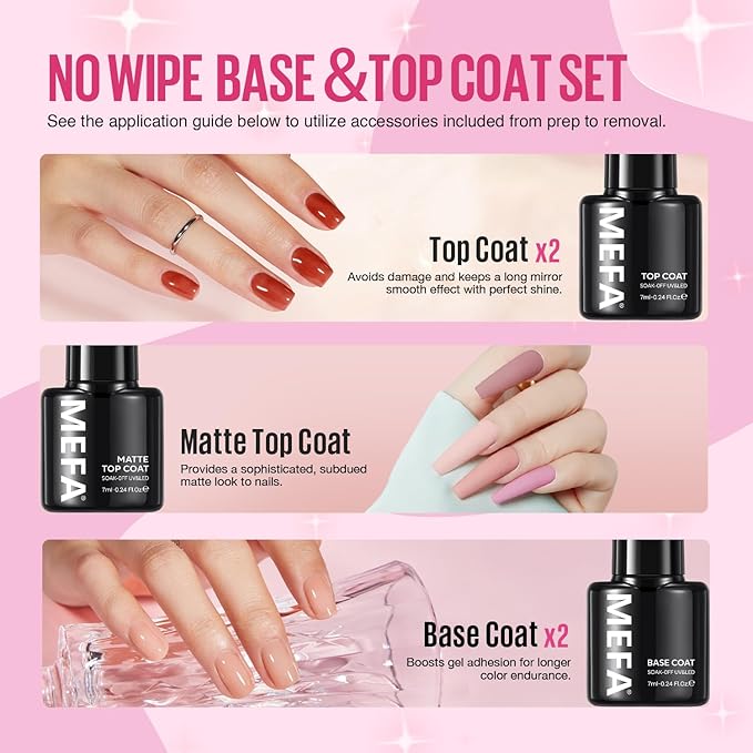 MEFA 42 Colors Gel Nail Polish Kit with U V Light, 50 Pcs All Seasons Collection Colorful Gel Polish Essential Set with 5 Psc Matte/Glossy Base Top Coat, Salon Gifts for Women