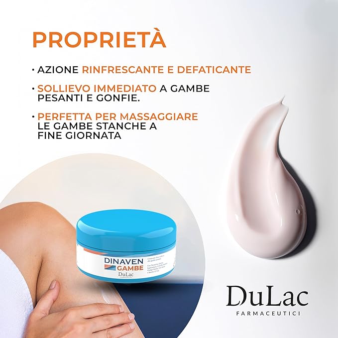 DULÀC FARMACEUTICI 1982 Dulac Dinaven Legs Cooling Cosmetic Gel With Natural Botanical Elements Lightweight Daily Leg Care Fast Absorbing Body Formula 3.38 Fl Oz