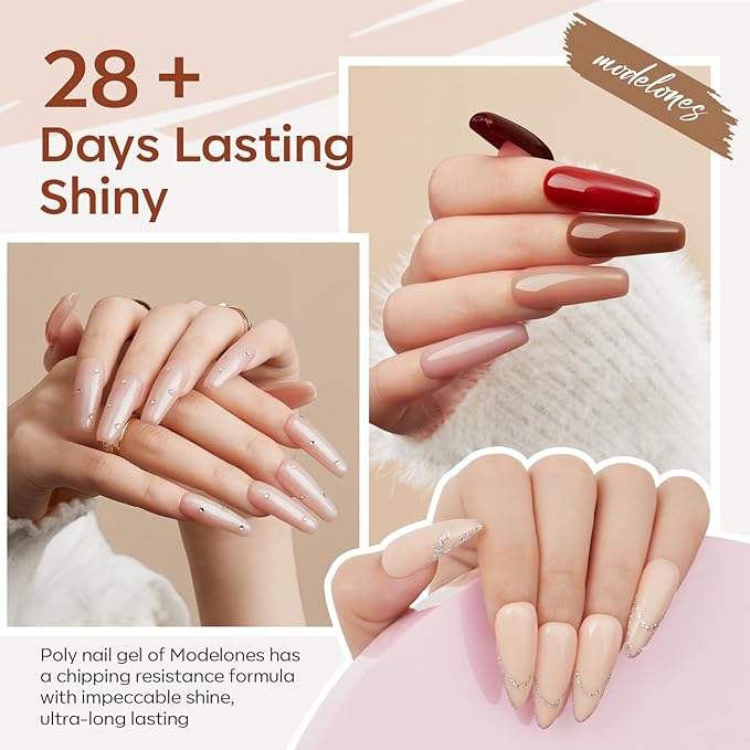 modelones Poly Nail Extension Gel 12 Colors Fall Winter Autumn Nude Skin Tone Red Classic Colors Nail Art Design Salon Gift for Women