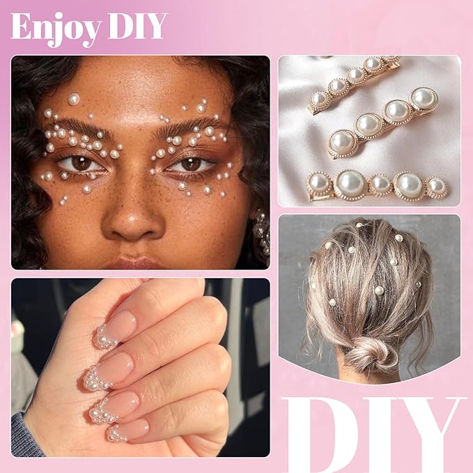 11000Pcs Flatback Pearls for Crafting (Ivory White/Beige), Assorted Size 2/3/4/5/6/8/10mm Half Pearl with 3Pcs 10ml B7000 Jewelry Glue, Bedazzling Bead for DIY Crafts Clothing Tumblers Shoes Nail Art