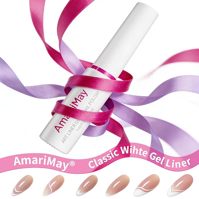 Nail Polish White Gel Art Liner, 7ml Classic Colors Nail Paint Design with Thin Brush, for DIY French Manicure at Home, UV/LED Cure Needed.
