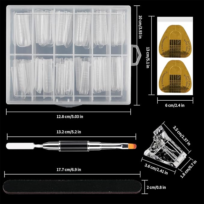 LIONVISON Poly Gel Nail Forms: 120Pcs Coffin Shape Nail Forms for Builder Gel Reusable - 12 Sizes Extension Acrylic Nail Molds Sets - False Nail Tips for Manicure Nail Art Design Salon DIY at Home