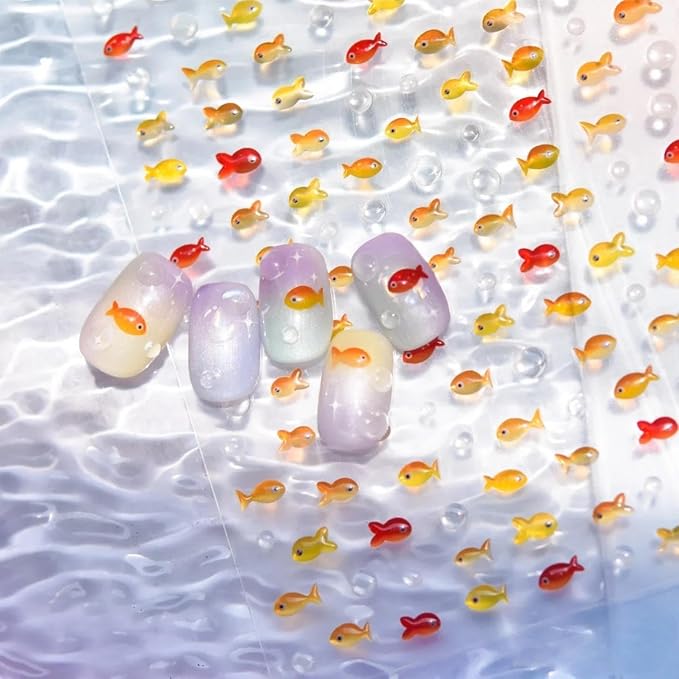 Dedyel 5D Embossed Cute Goldfish Nail Art Stickers Cartoon Kawaii Design Anime Self Adhesive Nail Stickers for Women Kids Girls Nails Art Decorations