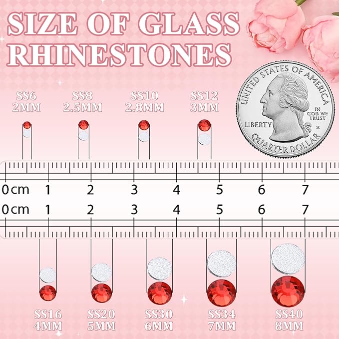 3000PCS SS16/4mm Crystal Rhinestones (Light Red/Light Siam) with 2Pcs 10ml B7000 Jewelry Glue, Bedazzling Flatback Glass Rhinestones for Crafting, Gems Diomand for Tumbler Shoes Clothing Nail Art
