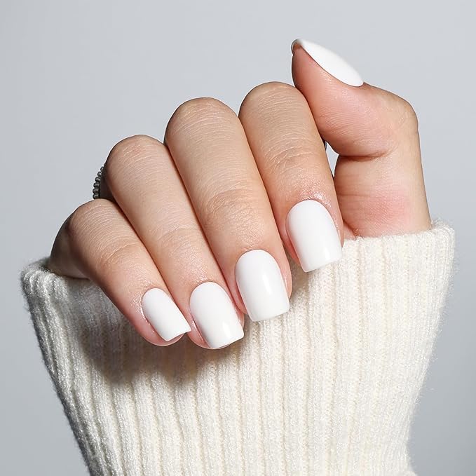 White Press on Nails - Short Square Press on Nails, Milky Nails Press Ons for Women DIY Fake Nails Kit with Glue, Glossy Reusable Glue on Nail Short in 15 Sizes - 30pcs, Milky White