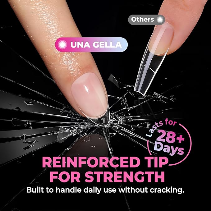 UNA GELLA Short Almond Nail Tips, 510Pcs 15 Sizes Pre-Etched Soft Gel Nail Tips Almond Shape Half Matte Full Cover Clear Fake Nails Extensions for DIY & Salon Manicure Soak Off