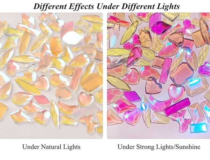 600 Pcs Flatback Rhinestones Set Aurora Crystals for Nails Gems for Crafts Mixed Shape Colored Nail Rhinestones Nail Stones 3D Nail Charms for Nail Designs (Colorful)