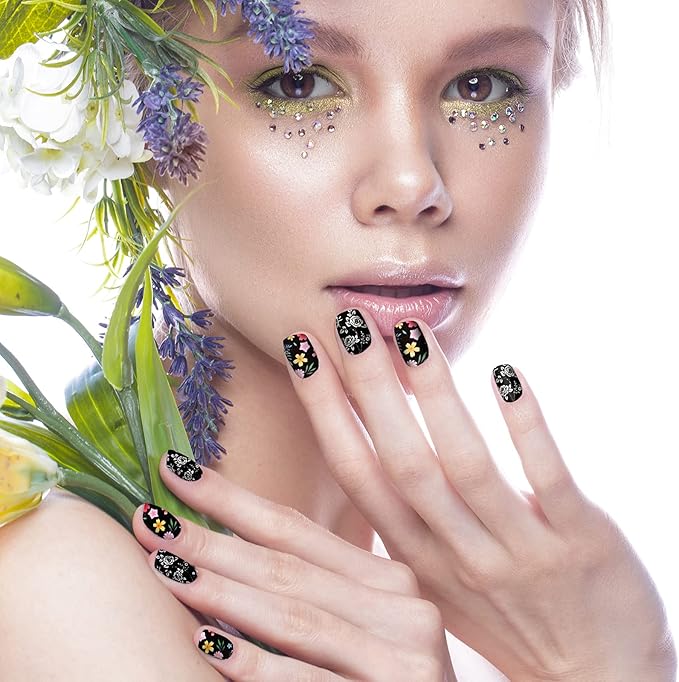 168 Pcs 12 Sheets Full Wraps Nail Polish Stickers Flower Print Self-Adhesive Nail Decal Strips with File Manicure Kits Colorful Flower Full Cover Decal Strips for Women DIY Decoration(Classic Style)