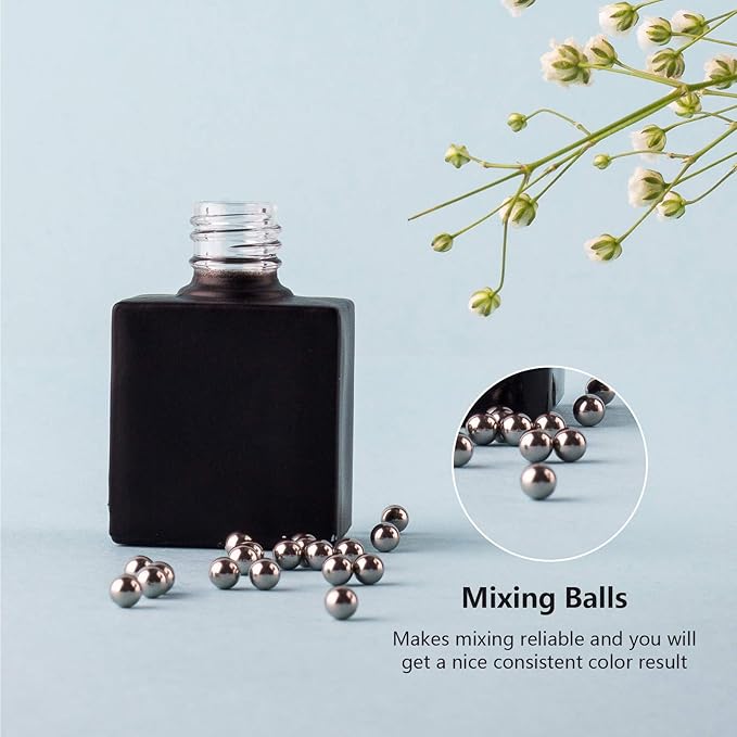 GTHER 20PCS Empty Nail Polish Bottles, Glass Refillable Nail Polish Bottles Container Vials with Brush Cap & Funnel & Mixing Balls, Black (10ML)