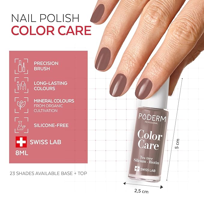 PODERM Nail Polish – Enriched with Tea Tree & Biotin – Improves Nail Appearance – Vegan Formula – For Hands & Feet – Swiss Made (Taupe)