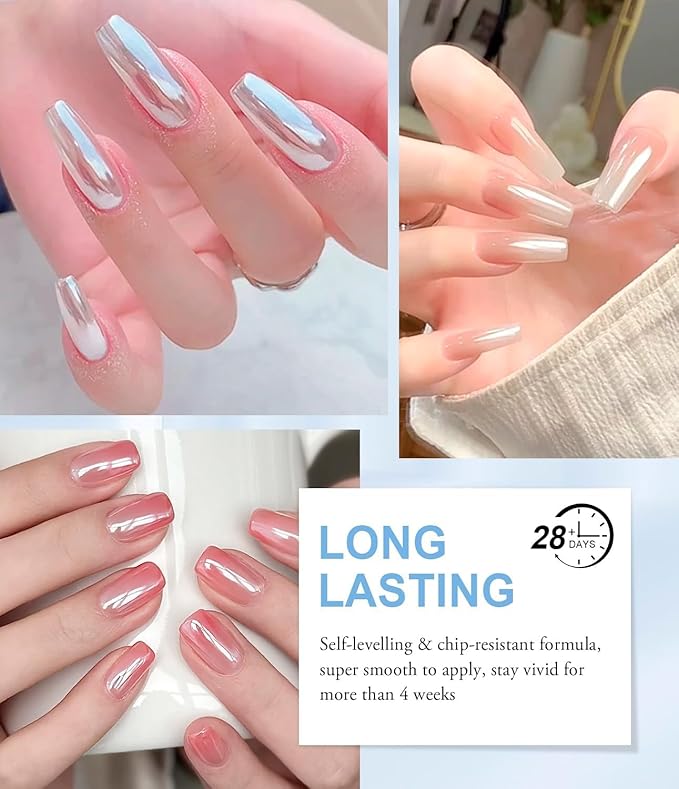 Pearl Chrome Nail Powder BISHENGYF -【Fairy Effect】Pink Chrome Nail Powder White Pearlesent Aurora Mermaid Iridescent Nail Chrome Powder, Metallic Mirror Glitter Pigment Dust For Nail Art DIY 2PCS