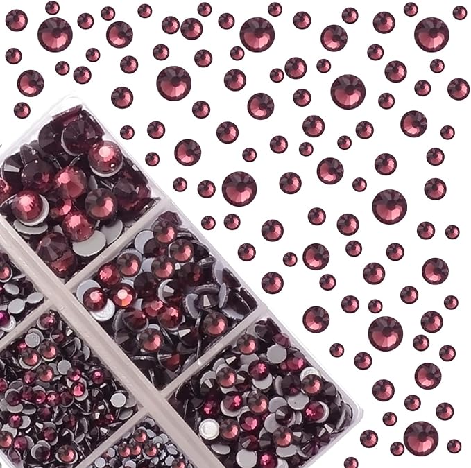 4000Pcs Mixed Size Hot Fix Round Crystals Gems Glass Stones Hotfix Flat Back Rhinestones (Amethyst)