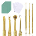 3 Pieces Gold Stainless Steel Double-End Nail Cuticle Pusher Nail Art Pre-Treatment Cuticle Remover Tool With 10 Sheets Sandpaper Dead Skin Removal Nail Cuticle Remover Trimmer Pen