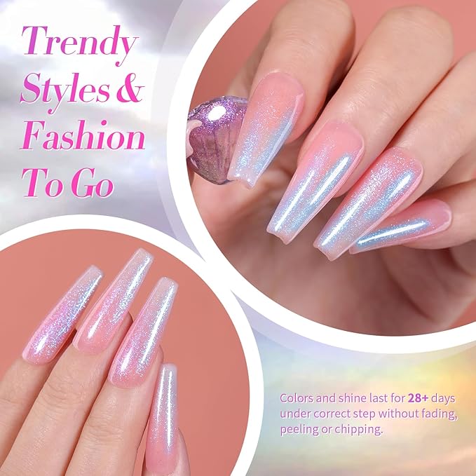 Born Pretty Pearl Gel Nail Polish, Shell Glimmer Shimmer Mermaid Glitter Chameleon Gel Polish Transparent Pearlescent Gel Polish Nail Art Manicure Varnish 6 Colors 7ml Collection Gifts