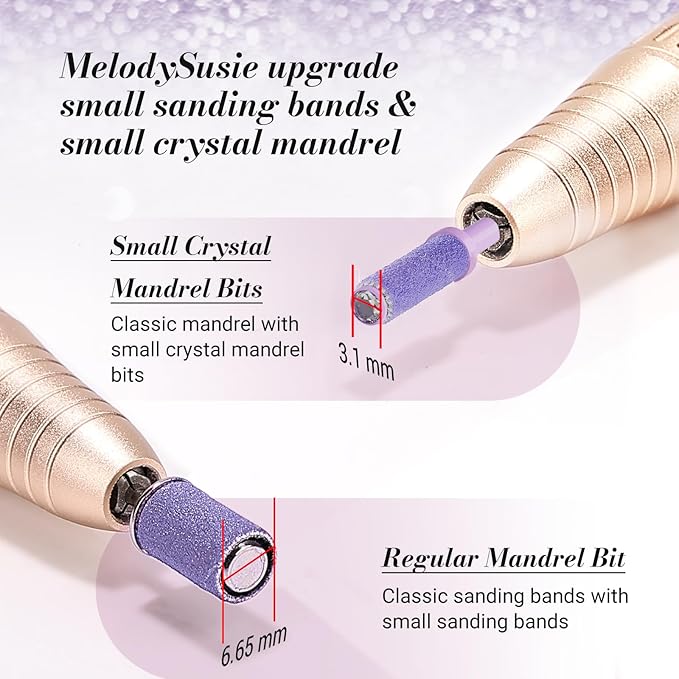 MelodySusie 50 Pcs Nail Drill Bits Small Sanding Bands with 3.1mm Mandrel Bit, 180 Fine Grit Nail File for Acrylic Nails Gel Manicures and Pedicure, Purple