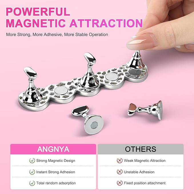 ANGNYA 2 Set Nail Stand for Press Ons, Strong Magnetism Nail Holder for Painting Nails with with 200PCS Nail Sticky Tabs, Nail Display and Practice Stand for Home DIY Beginner Salon Supplies