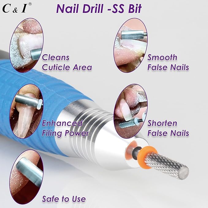 C & I Nail Drill SS Bit -Super File, Super Slim, Professional E-File for Nail Techs, CNC Overall Production, Nail Supply for Beauty Salon (Double Coarse -XXC)
