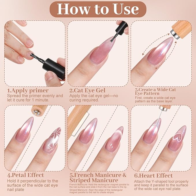 8 Pcs Cat Eye Magnet Set, Multi-Function Cat Eye Nail Magnet Tool Scissor-shaped Nail Magnet Tool for French Tip Home Salon Studio DIY