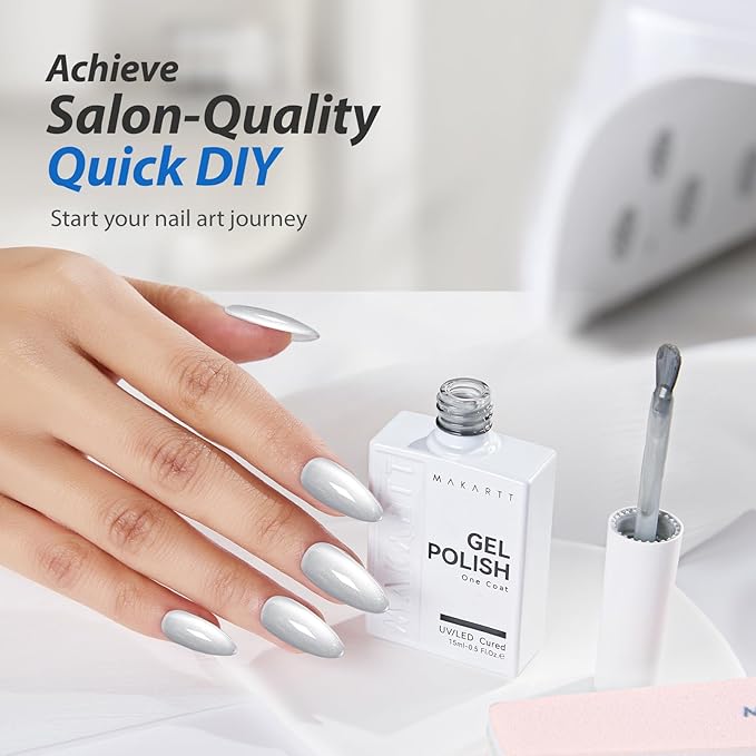 Makartt Glass Cat Eye Gel Nail Polish 15ml One N'Done Glitter Glassy Silver Gel Polish Cat Eyes Soak Off High-Gloss Glass Like Shine, Salon-Grade UV Nail Art Manicure DIY Salon Home - Studio Light