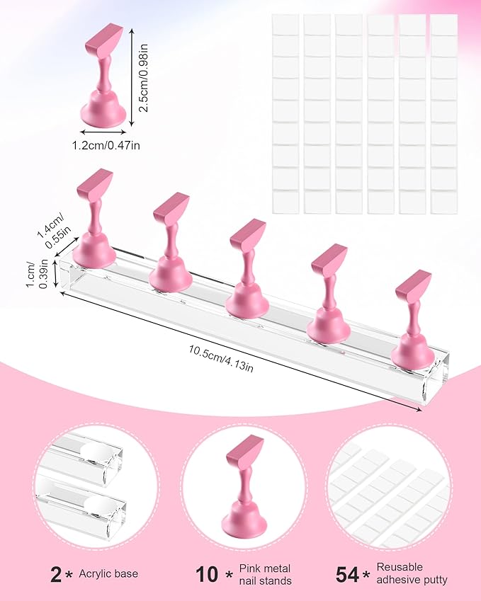Nail Stand for Press Ons, Nail Holder for Painting Nails Magnetic Fake Nail Stand Tips Design with Putty Practice Nail Art Tools for Home Salon DIY Beginner Supplies (Rose)