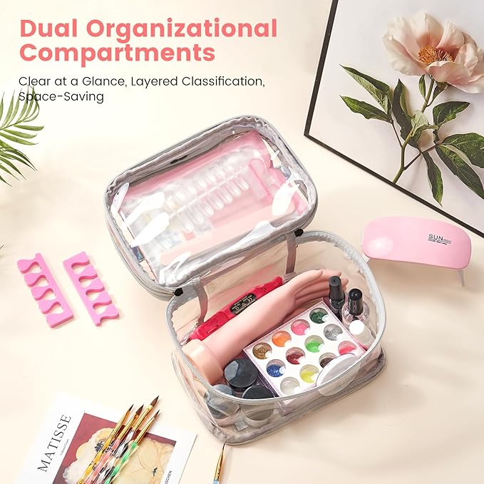 Nail Kit for Beginners with Everything: Professional Nail Acrylic Powder Liquid Set with Practice Hand Drill U V Light in Cosmetic Bag for Women Salon Home (Silver)